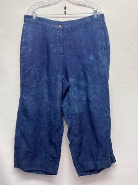 J. Jill Navy Linen Top with Subtle Stitching Tye dyed